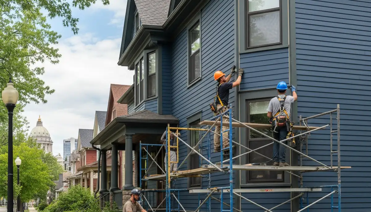 Minneapolis MN siding contractor installing durable vinyl siding on a residential home