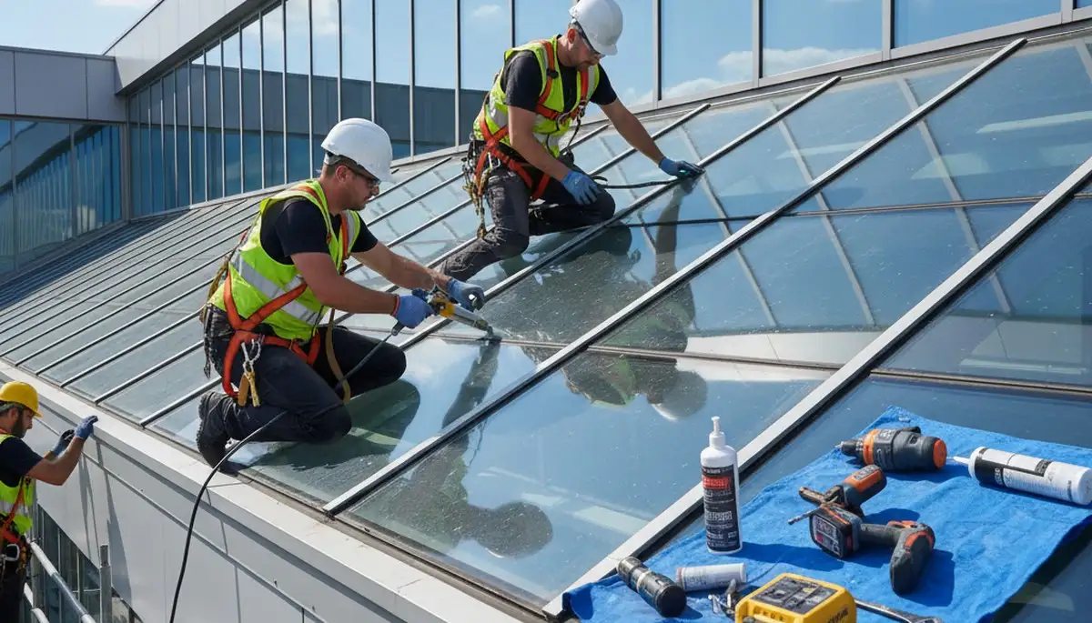 Minneapolis siding contractor inspecting skylight repair on a home exterior in Minneapolis, MN